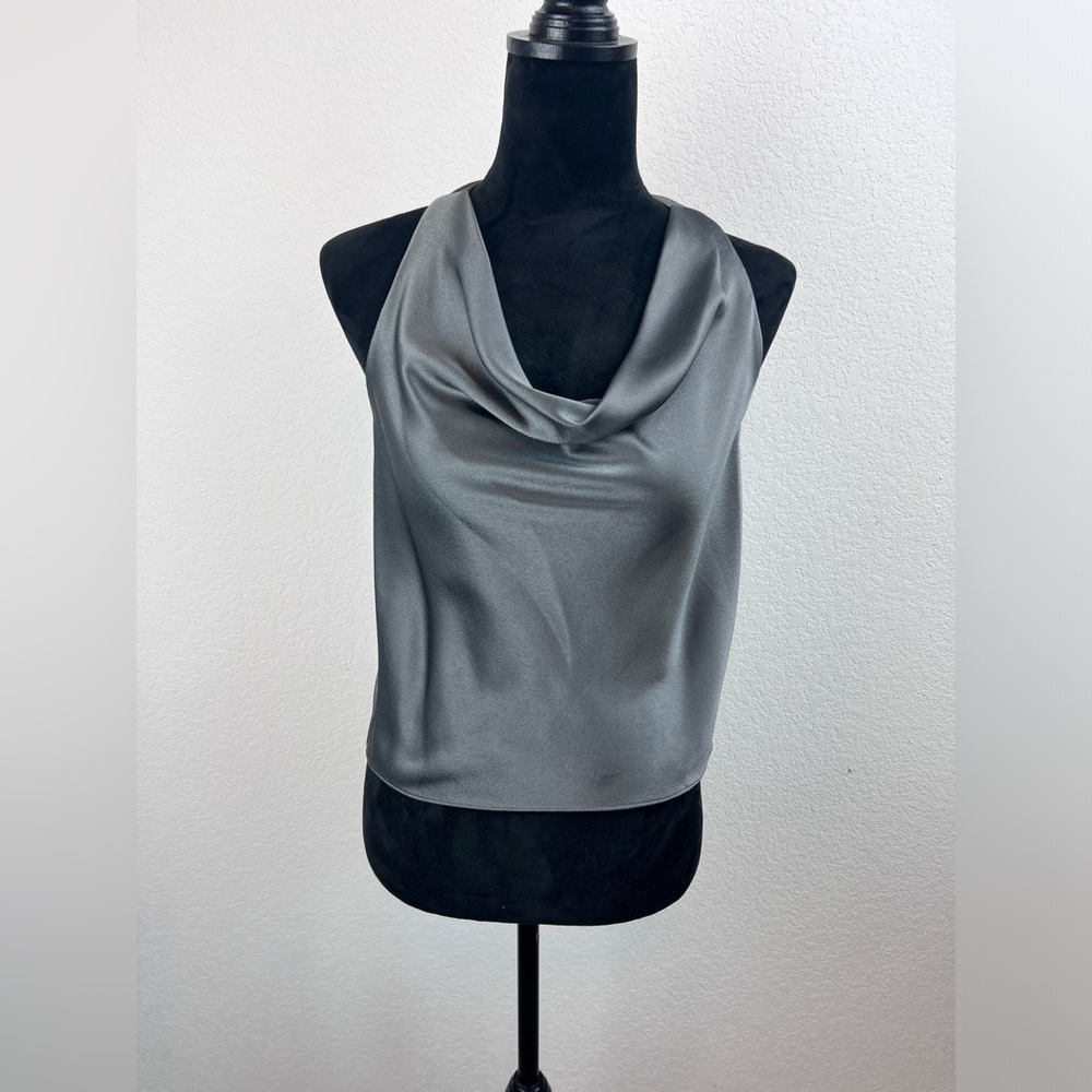 Alice + Olivia Gray Satin Cowl Neck Top - Picture 1 of 12